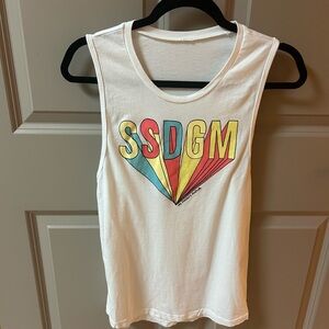 White Sleeveless Tank with SSDGM Graphic